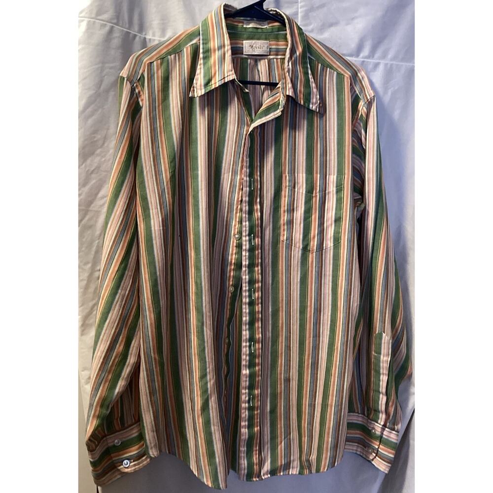Vintage 70s Norris Dagger Collar Multicolored Striped Shirt Men's Sze L 16-16.5
